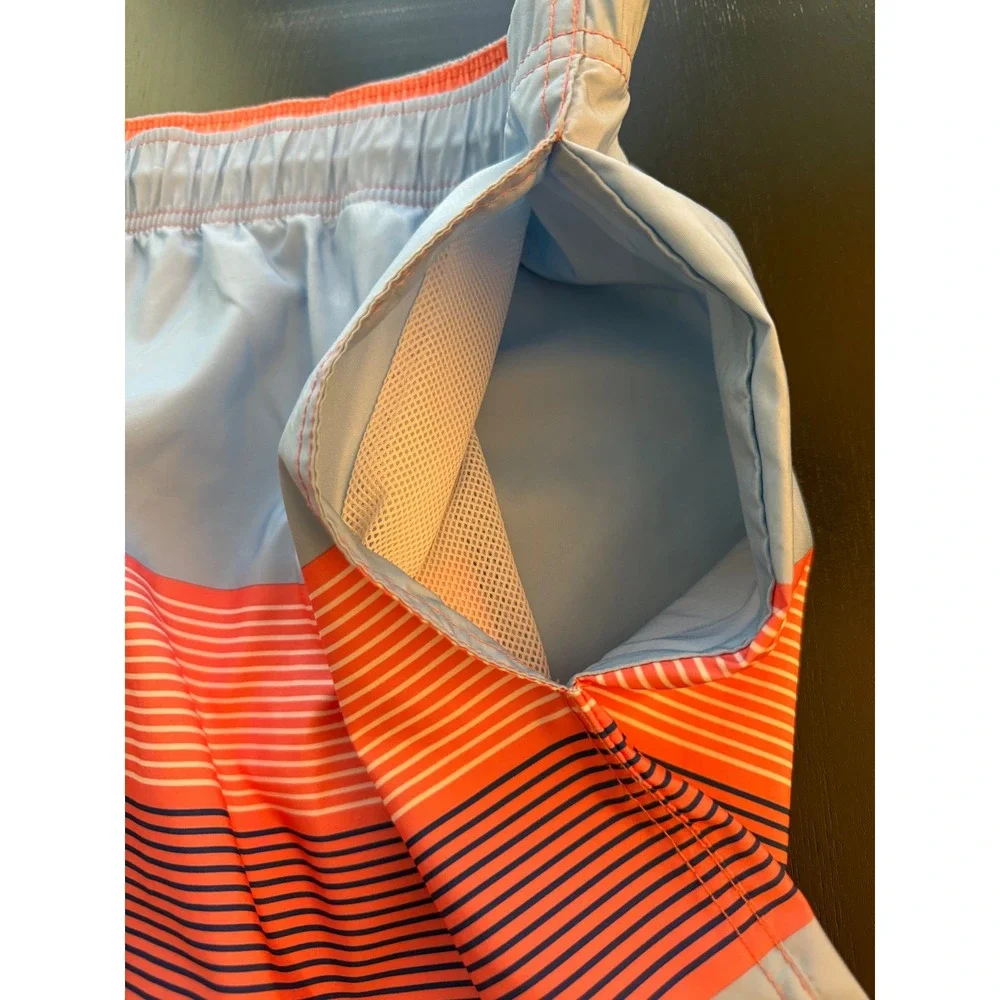 Nautica Swim Trunks Mens 6XL Striped Coral/Blue Mesh-Lined Board Shorts